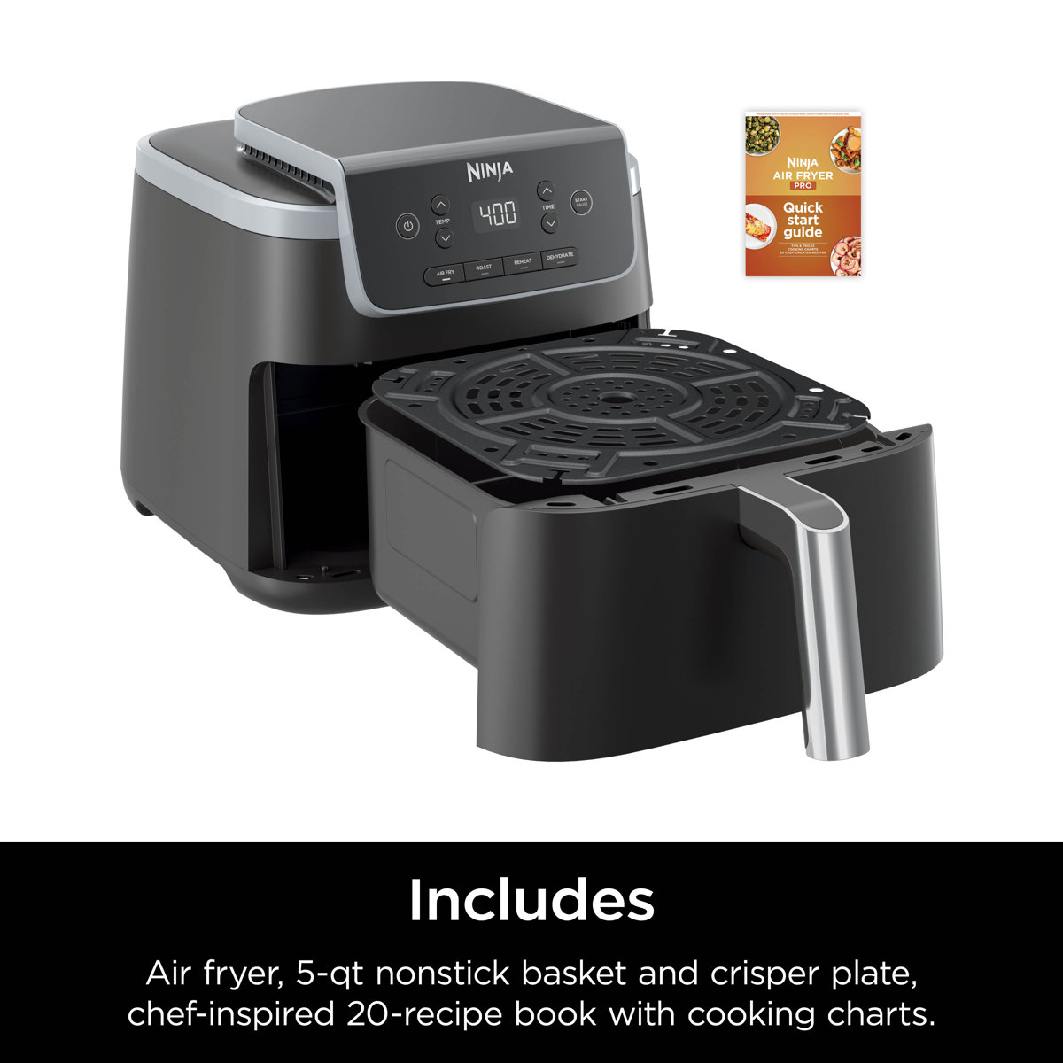 Ninja® Air Fryer Pro 4-in-1 with 5-Quart Capacity, Air Crisp Technology, Non-Stick Basket & Crisper Plate